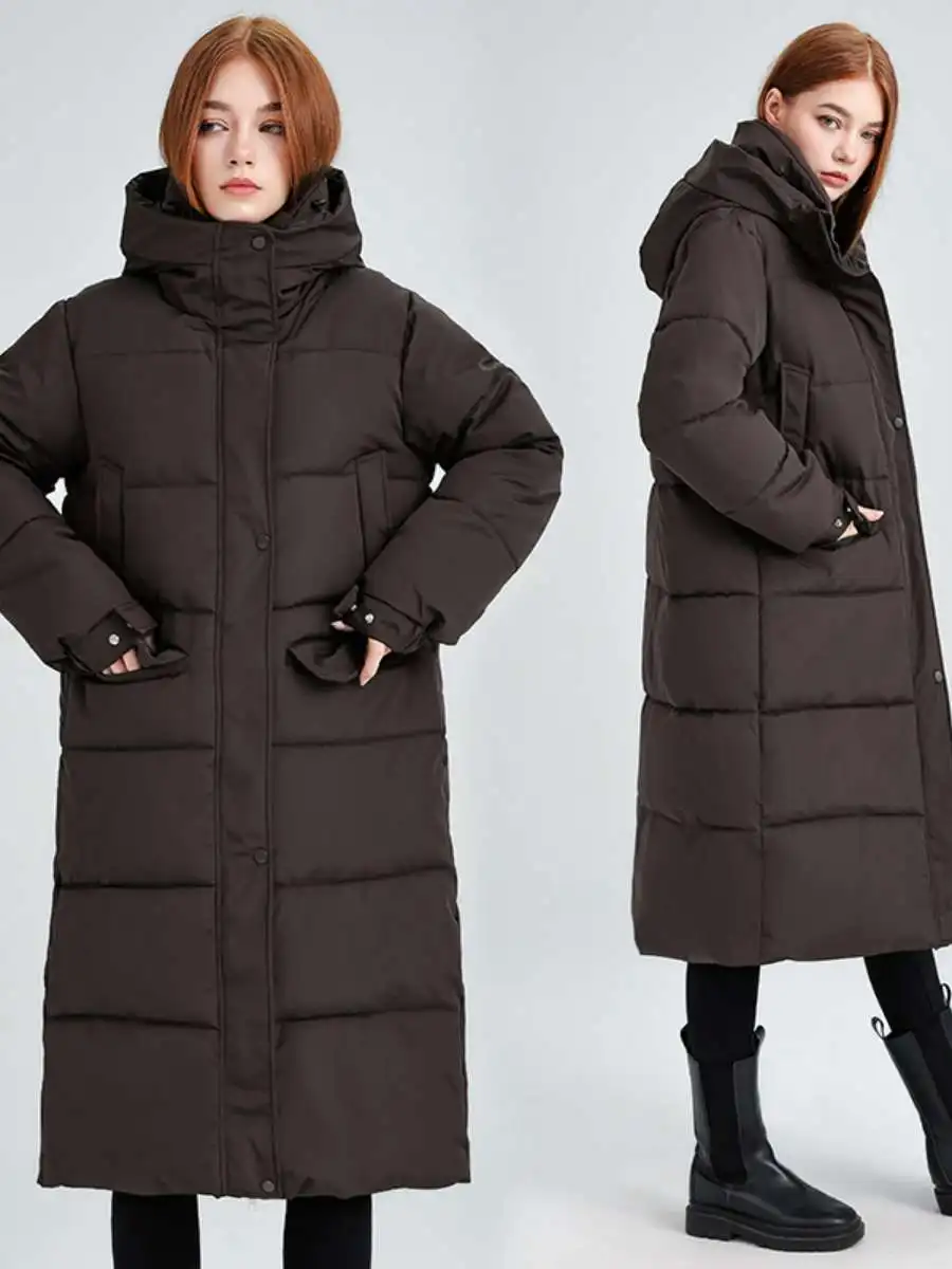 

plus Size Long down Cotton Jaet Women's Hooded Thiened Loose Outerwear Winter Faion Pure Color Casual Sli Coat