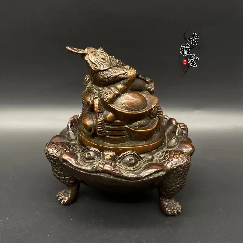 

Antique Excellent Bronze Zen Statue Toad Collectables Incense Burners Censer