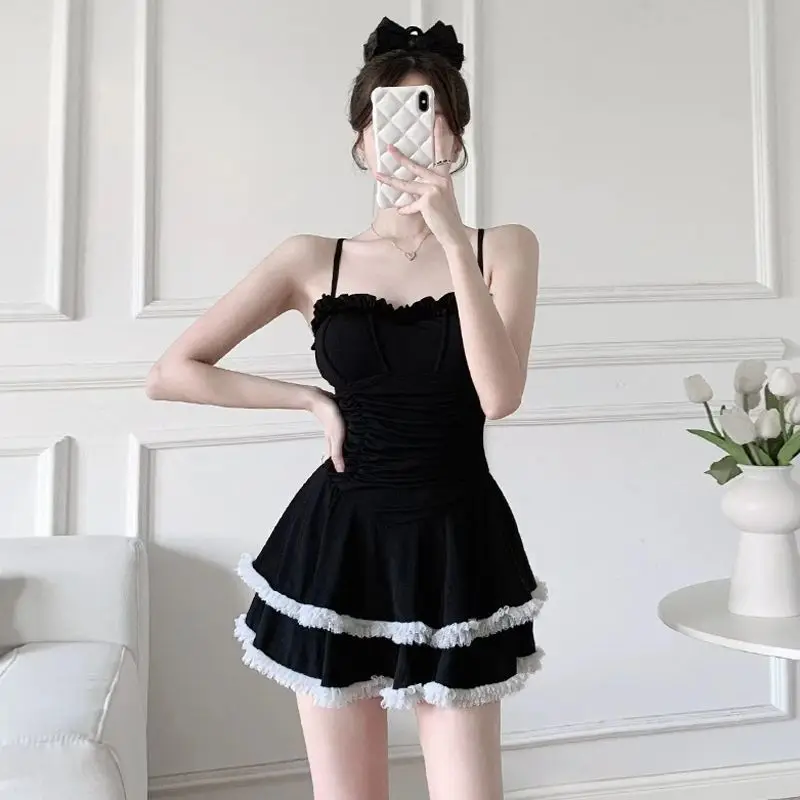 New One-piece Swimsuit All-in-one Suspender Small Fresh Strap Sexy Cute Pure Color Pure Desire