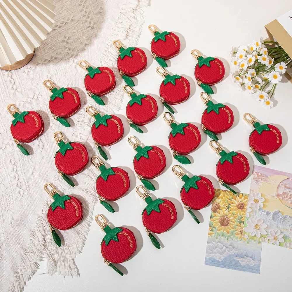 Cute Tomato Fruit Coin Purse Simple Mini Change Wallet Earphone Storage Pouch Lovely Hanging Bag Pendant Women Keychain Gift view 4
