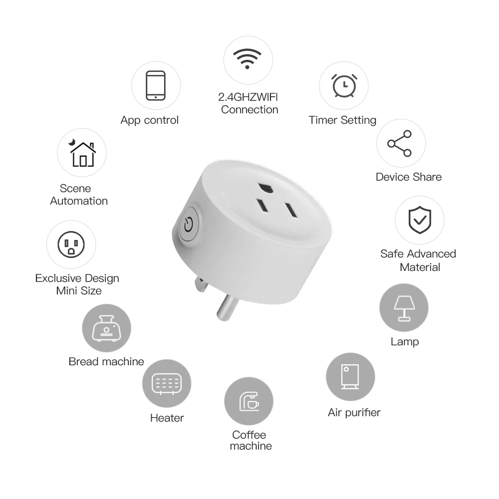 Tuya Wifi Smart Plug USA Socket Wireless Switch Smart Home App Scene Linkage Support Alexa Google Home Voice Assitant Control