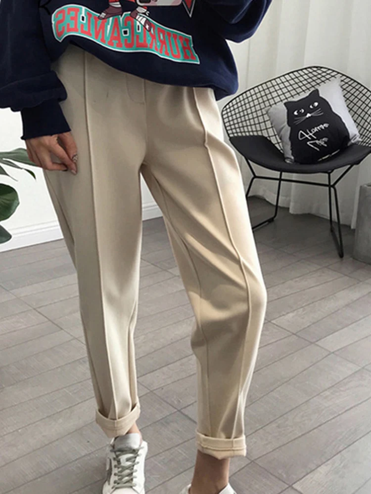 

Winter Thicken Women Pencil Pants Wool Pants Female 2024 Autumn High Waist Loose Trousers Capris Good Fabric