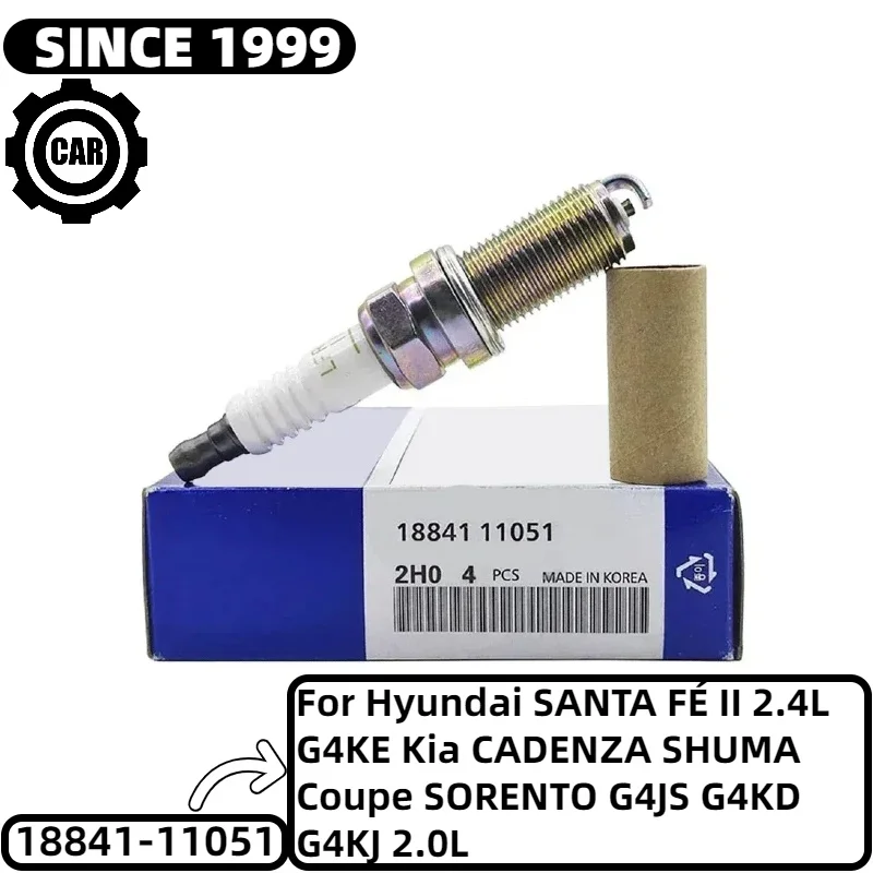 

4PCS Spark Plug 18841-11051 LFR5A-11 for Hyundai SANTA FÉ II 2.4L G4KE Kia CADENZA SHUMA Coupe SORENTO G4JS G4KD G4KJ 2.0L