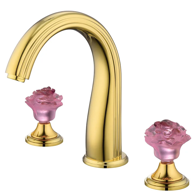 

Light luxury all-copper hot and cold basin faucet cross-border European bathroom cabinet basin split gold faucet FT2513