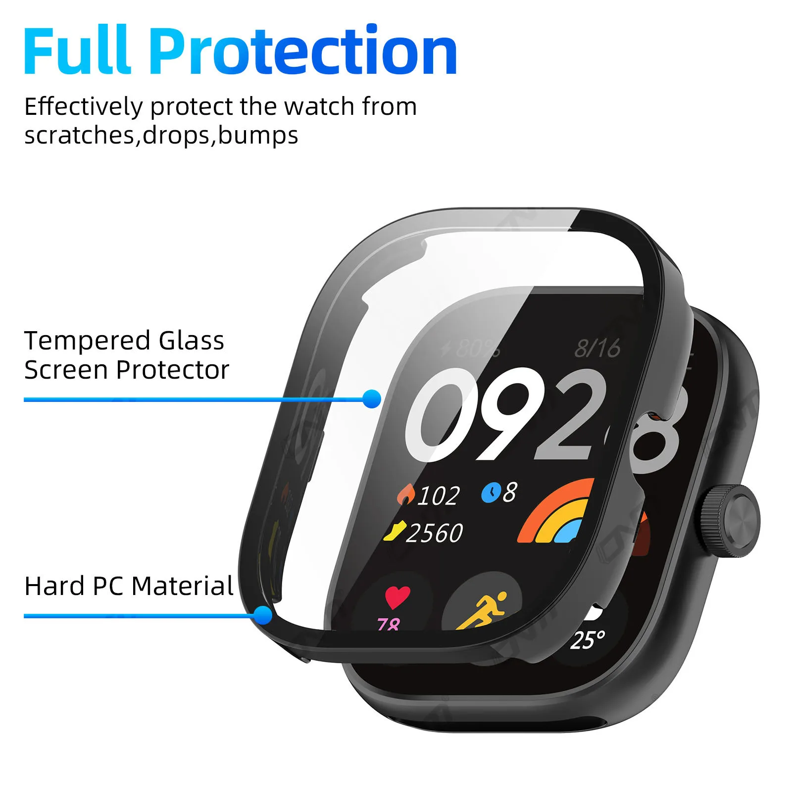 Vidrio + funda para Xiaomi Redmi Watch 5 Protector de pantalla de vidrio templado y parachoques protector de PC duro para accesorios Redmi Watch5