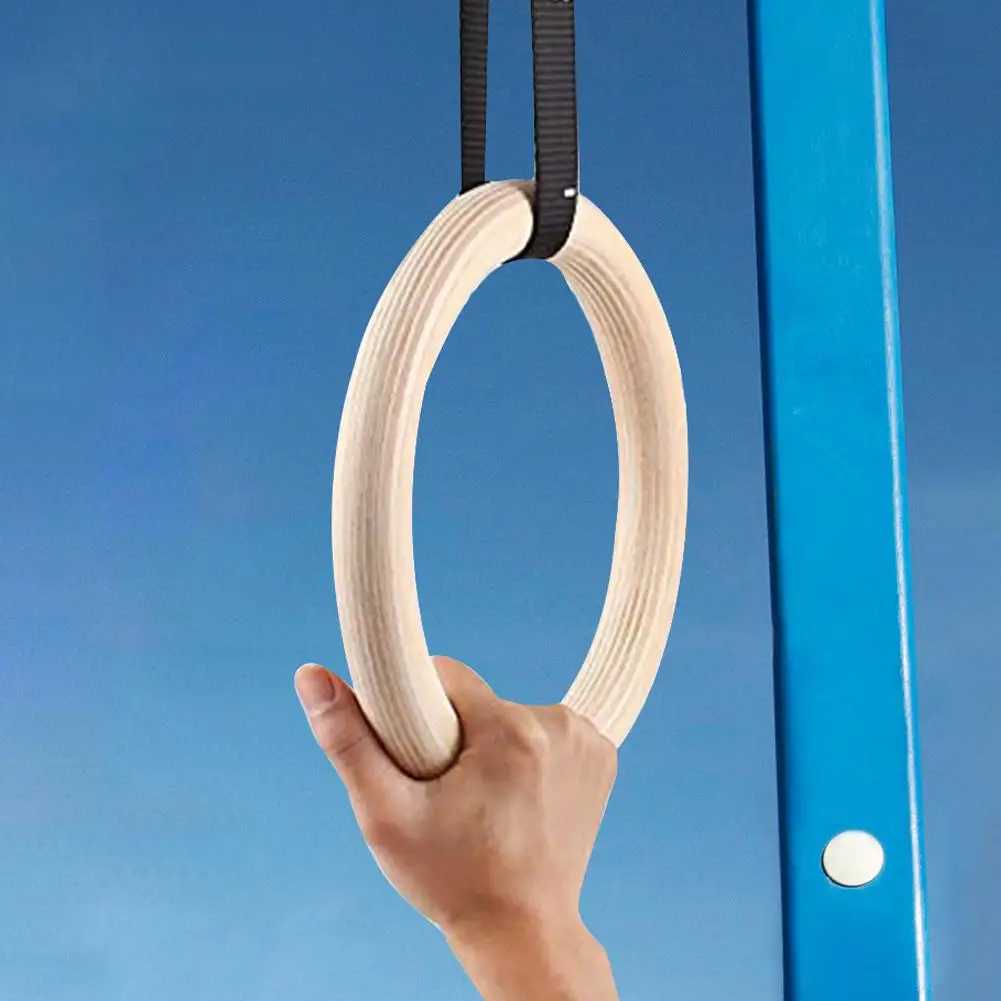 Anillos de Fitness de abedul de 32mm, anillos individuales de madera para gimnasia, equipo de entrenamiento para dominadas, anillos de ejercicio duraderos de alta carga