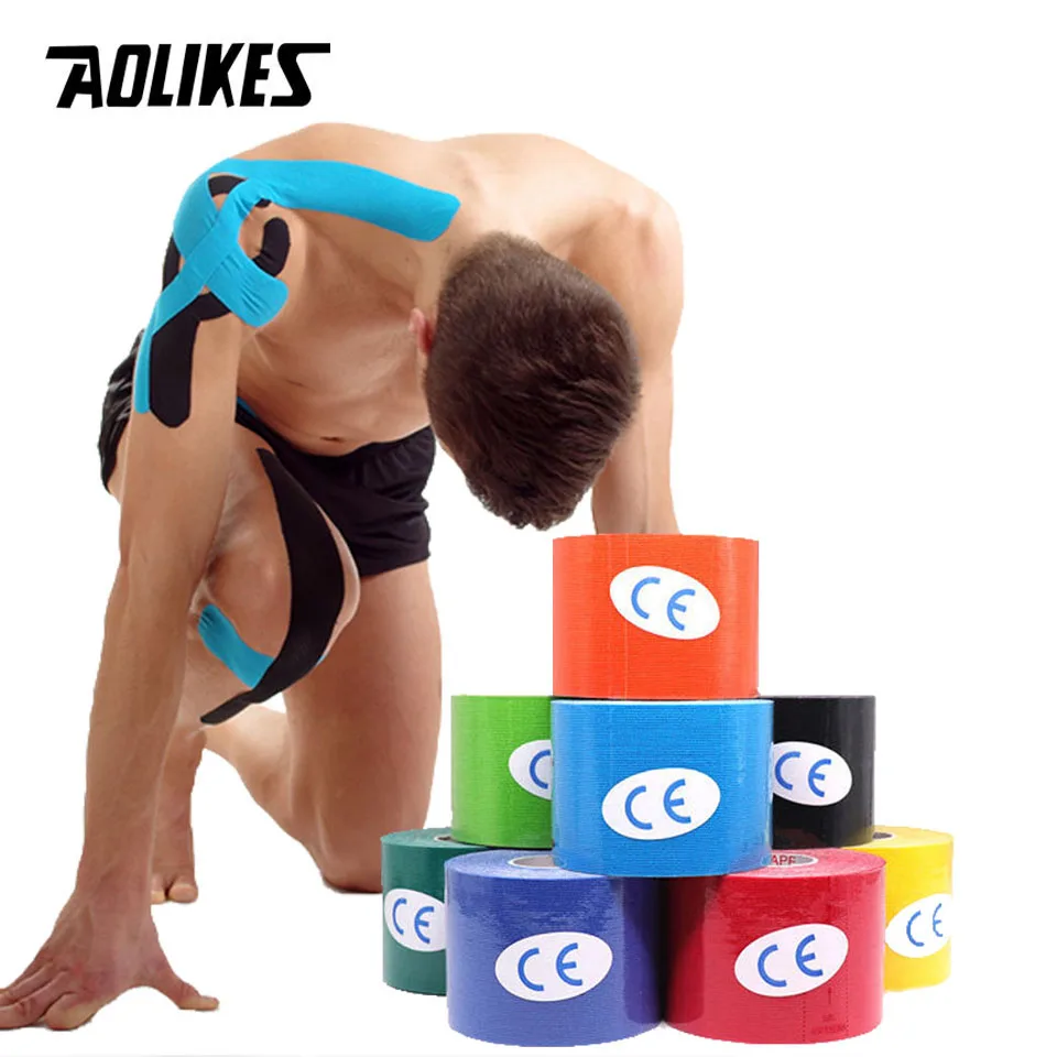 AOLIKES 2 Size Kinesiology Tape Breathable Waterproof Athletic Recovery Sports Tape Fitness Tennis Knee Muscle Pain Relief