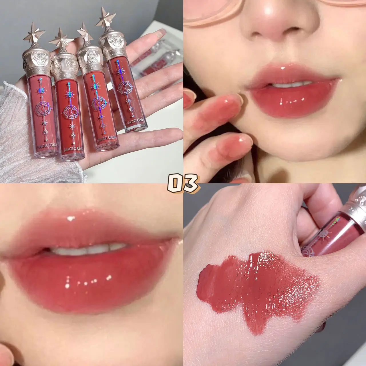 Brillo de labios de agua de espejo transparente, brillo de labios de gelatina, lápiz labial hidratante impermeable, tinte de maquillaje transparente Rosa desnudo, cosmético, 3 piezas por juego