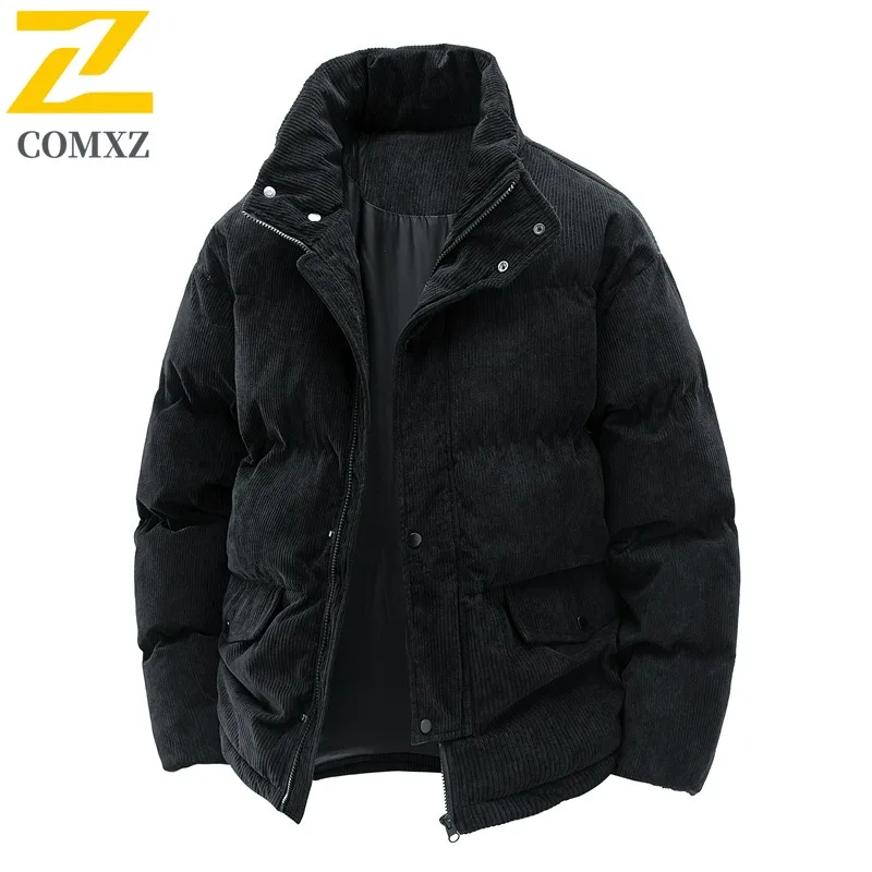 

COMXZ Мужская стеганая куртка 2025 г., повседневная теплая парка с воротником-стойкой в корейском стиле, модная уличная морозостойкая зимняя хлопковая куртка