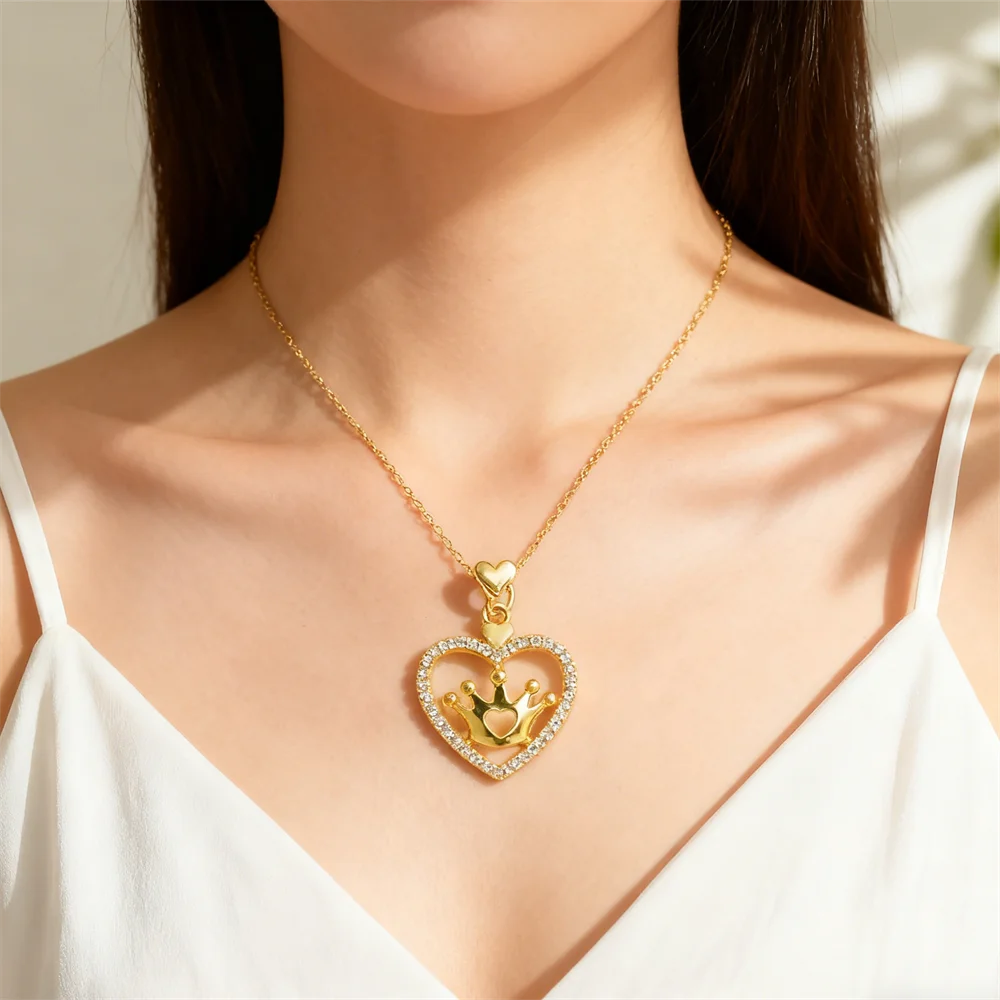 

2Pcs Pendants Brass Bow Heart Crown Charms Shiny Zircon Inlaid Elegant Bow Crown Flower DIY Jewelry for Necklace Bracelet Making