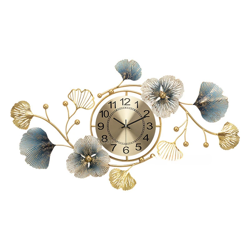 

European Creative Clocks Living Room Light Luxury iron Wall Clocks Home Decoration Ginkgo Leaf Art Atmospheric Wall Watches