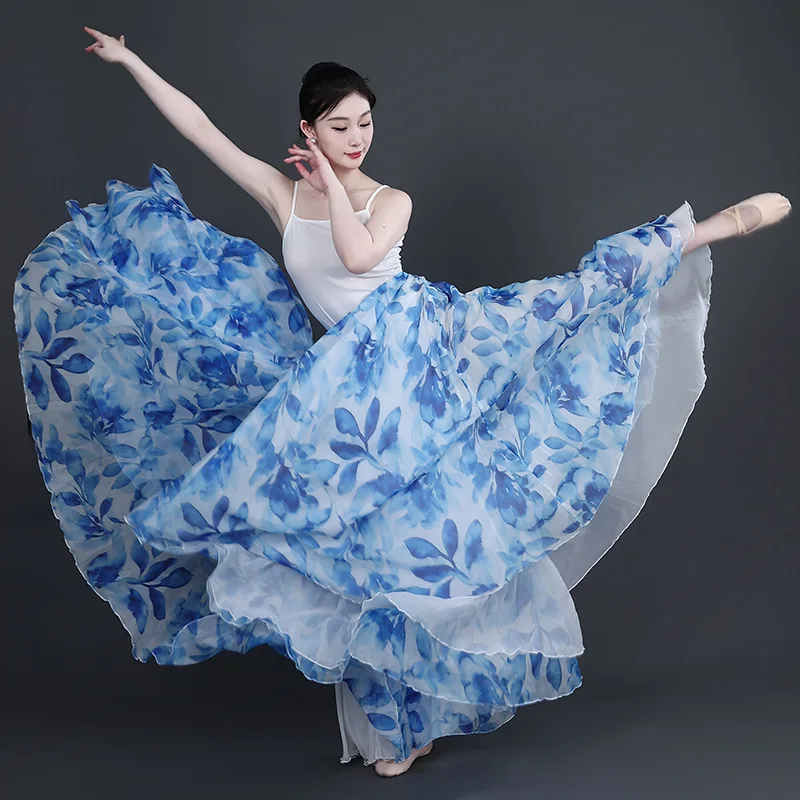 

Двусторонняя одежда, классическая балетная танцевальная юбка, большие качели на 900 градусов, элегантная многослойная длинная юбка, женская макси-юбка с цветочным принтом