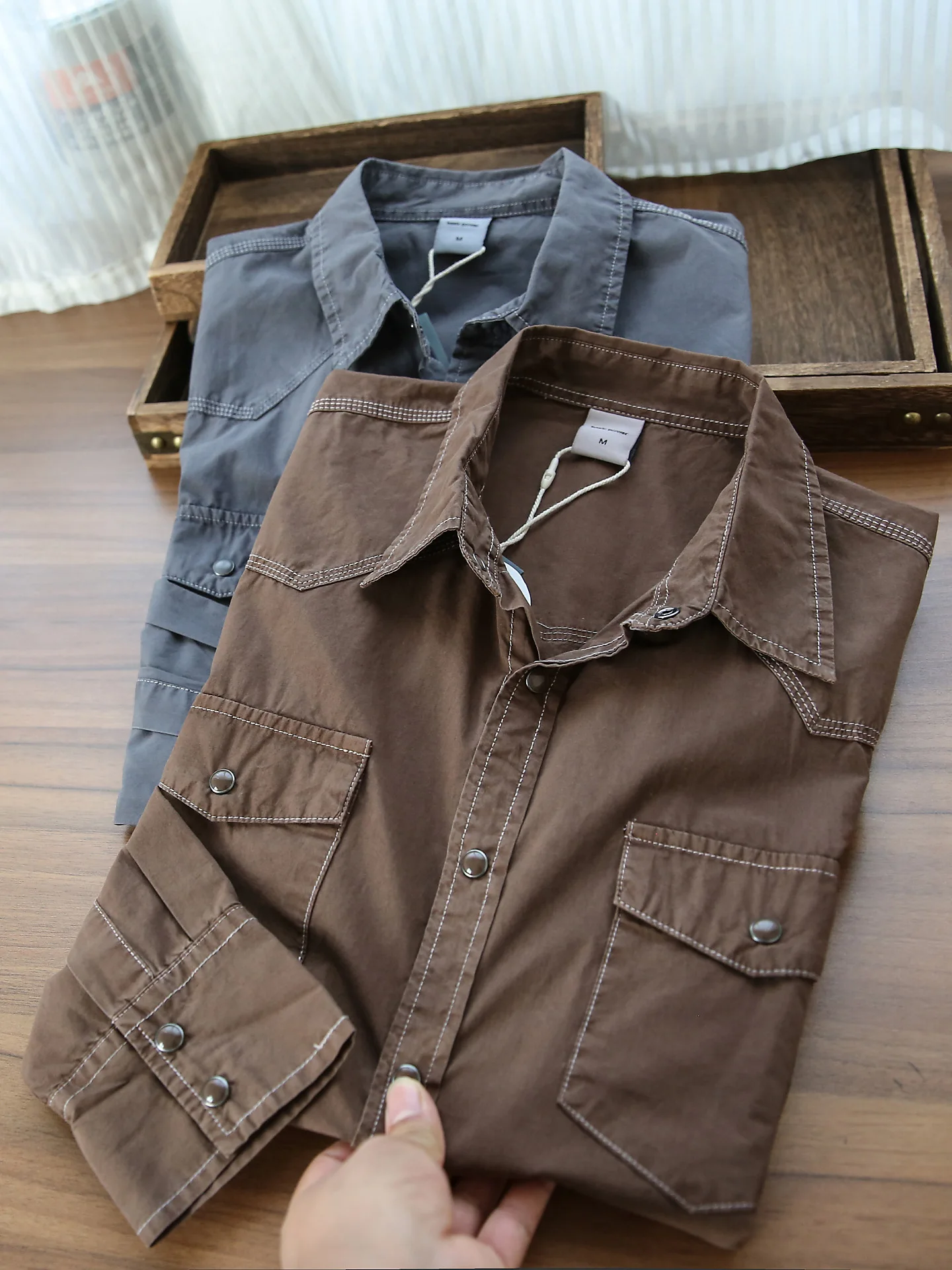 

Retro American Waed Long Sve Men's Casual Collar Workwear irt Faionable Autumn New Sle Loose Fit Pure Cotton Youth