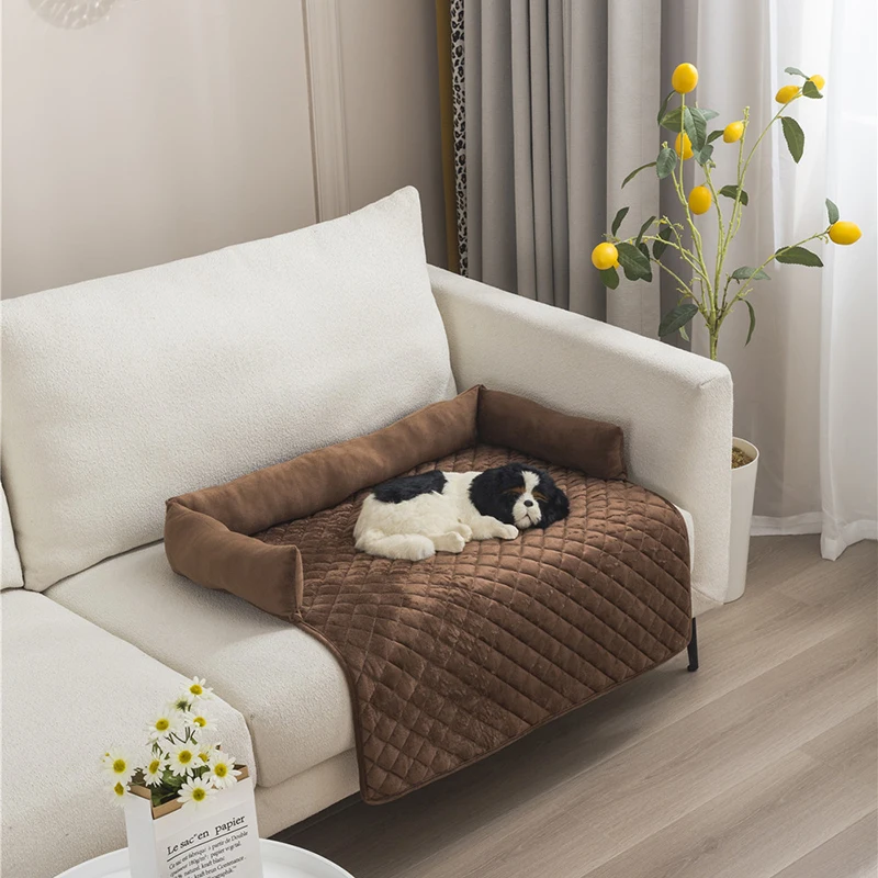 

Pet Sofa Bed, Coral Fleece Furniture Cover with Bolster Cushion and Anti-Slip Bottom Suitable for Dogs Cats