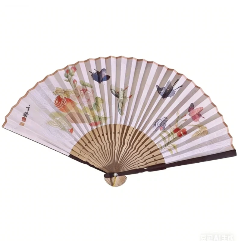 

Chinese Style Bamboo Ribs Folding Fan New Chinese Ancient Style Solid Color Hanfu Fan Cheongsam Photography Dance Fashion Fans