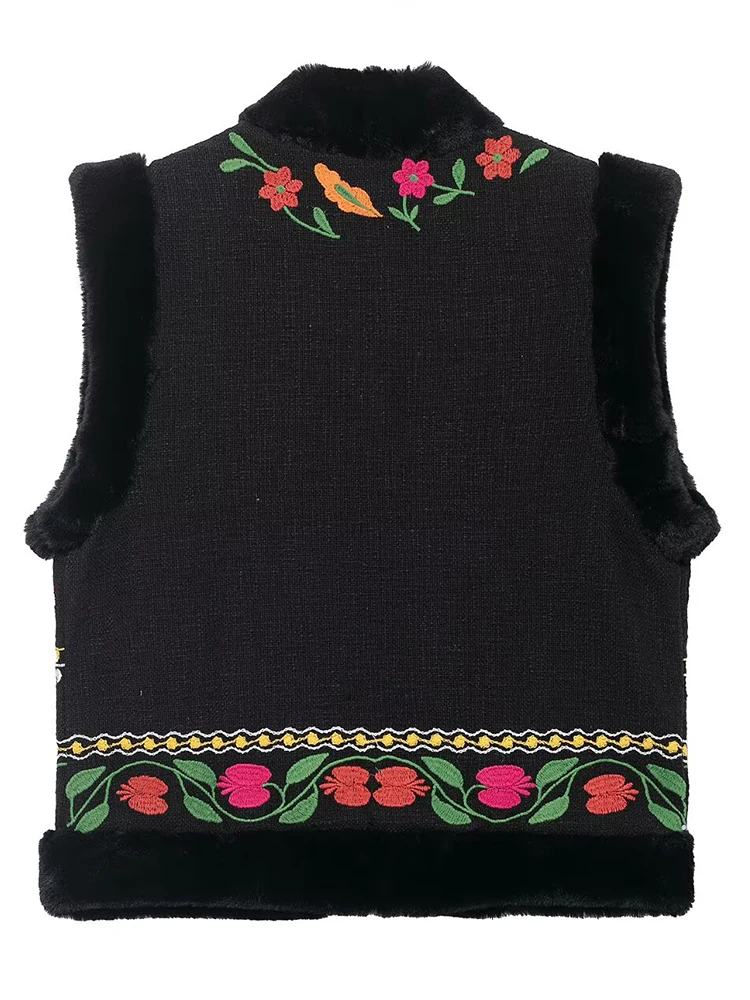 Gilet autunno inverno da donna 2025 gilet senza maniche con giuntura in pelliccia ricamata di nuova moda da donna elegante top per il tempo libero da strada