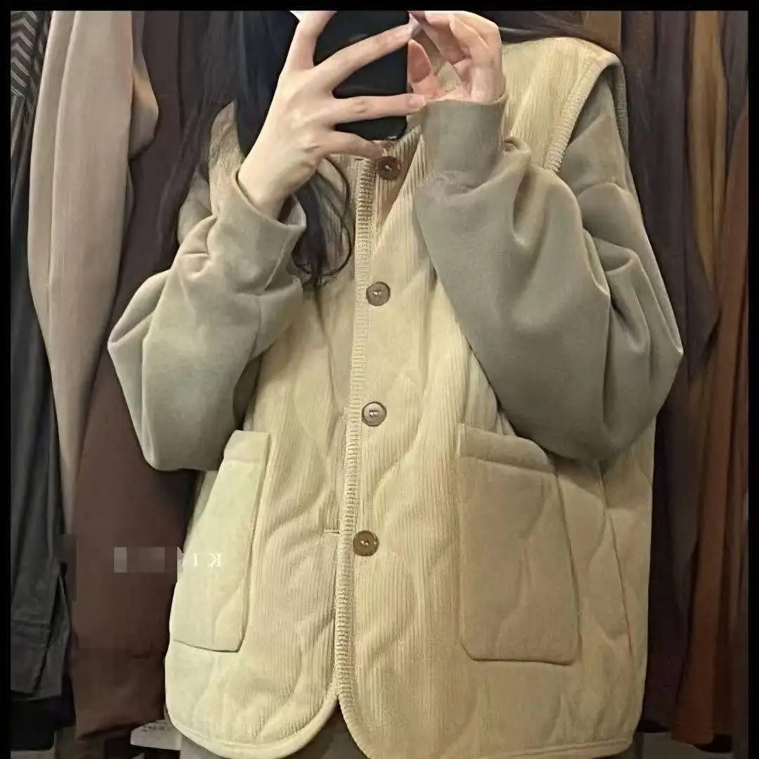 Corduroy Vest women's 2025 Autumn And Winter New Korean Version Pocket Loose And Versatile Warm Outer Wear Vest Jacket