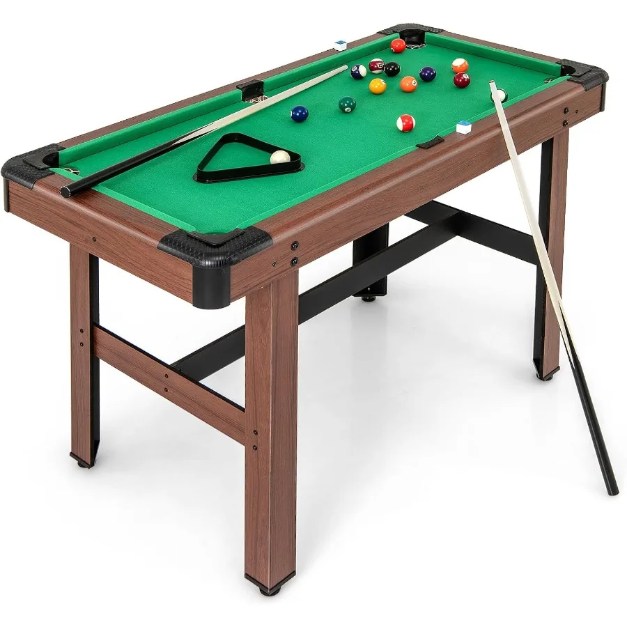 

48 Inch Wooden Pool Table with 16 Balls 2 Cue Sticks 2 Chalks and Brush for Indoor Family Entertainment Mini Snooker Table Idea