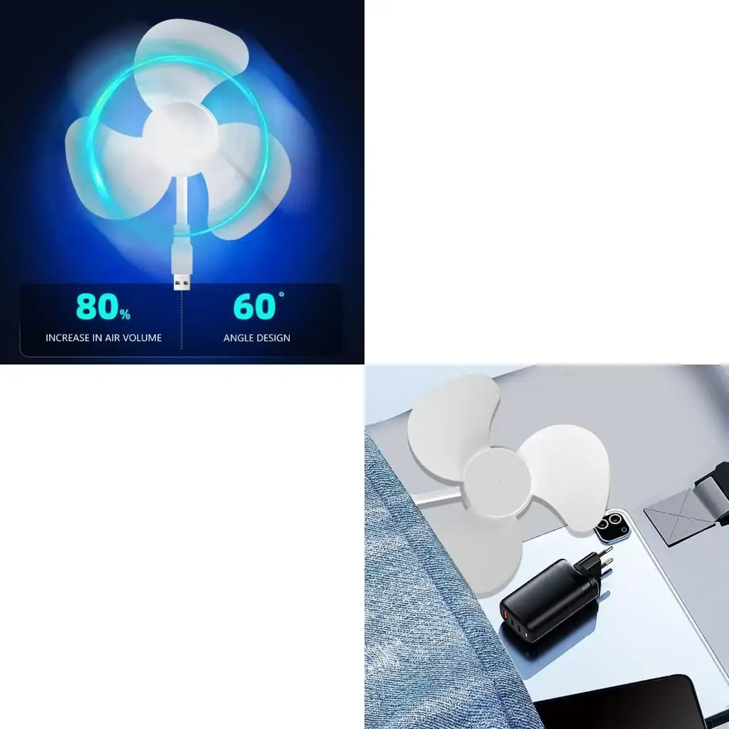 

USB Plug Fan Low Noise Portable Fan 360 Degree Adjustable Cooling Fan for Indoor
