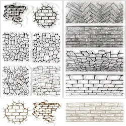 2Pcs Brick Crack Background Clear Rubber Stamps Floor Scenery Vintage Reusable Transparent Silicone Stamp Seals for Journaling