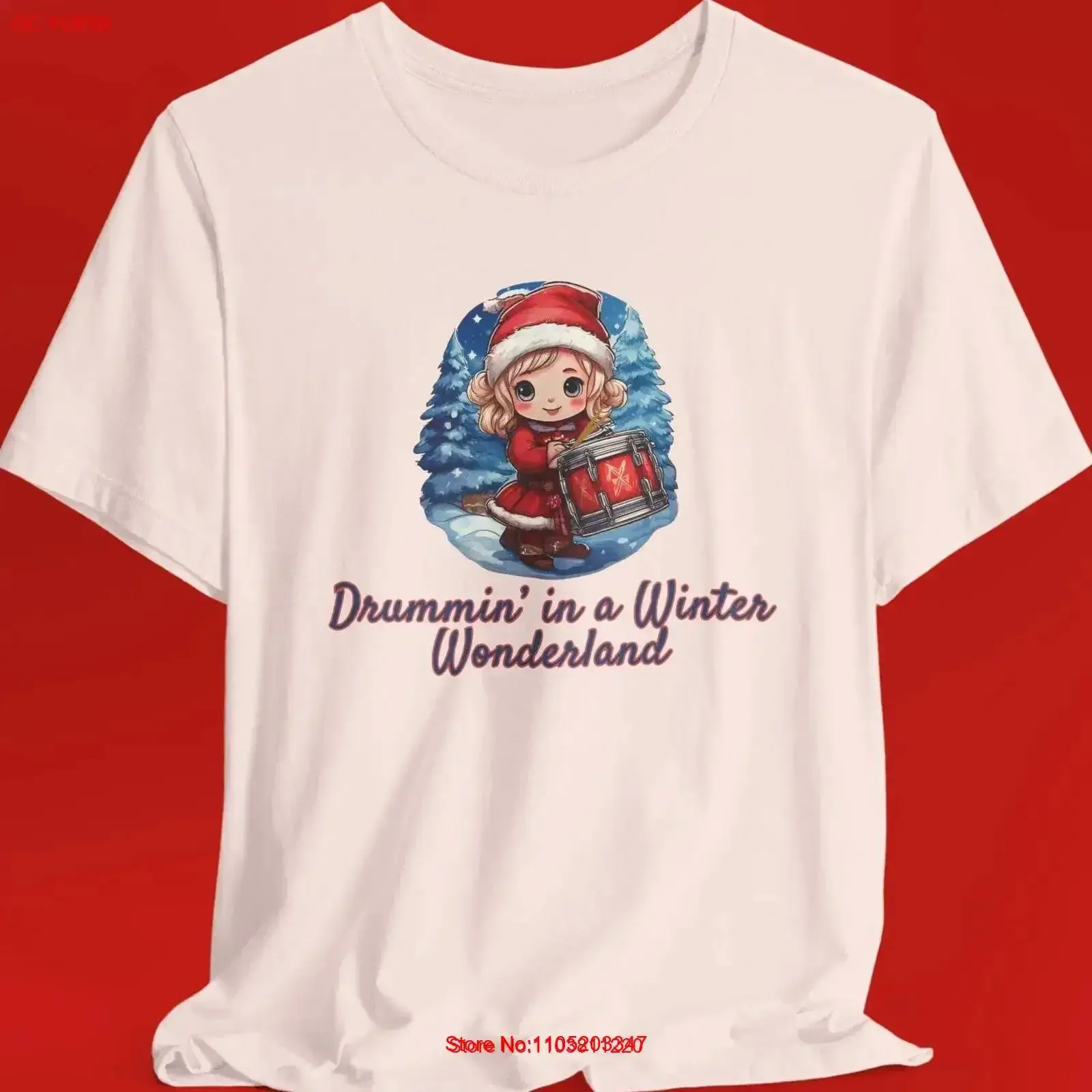 

Зимняя футболка с барабанием в стране чудес, Рождественский барабанщик, праздничный праздничный костюм Санты, барабан, милый топ для девочек, винтажный стираный графический костюм