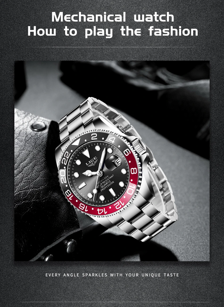 LIGE Top-Marke Mode Herrenuhr Business Luxus Quarz-Armbanduhren Leuchtend Wasserdicht Stahl Sportuhren Herren Geschenke Reloj – Detail 4