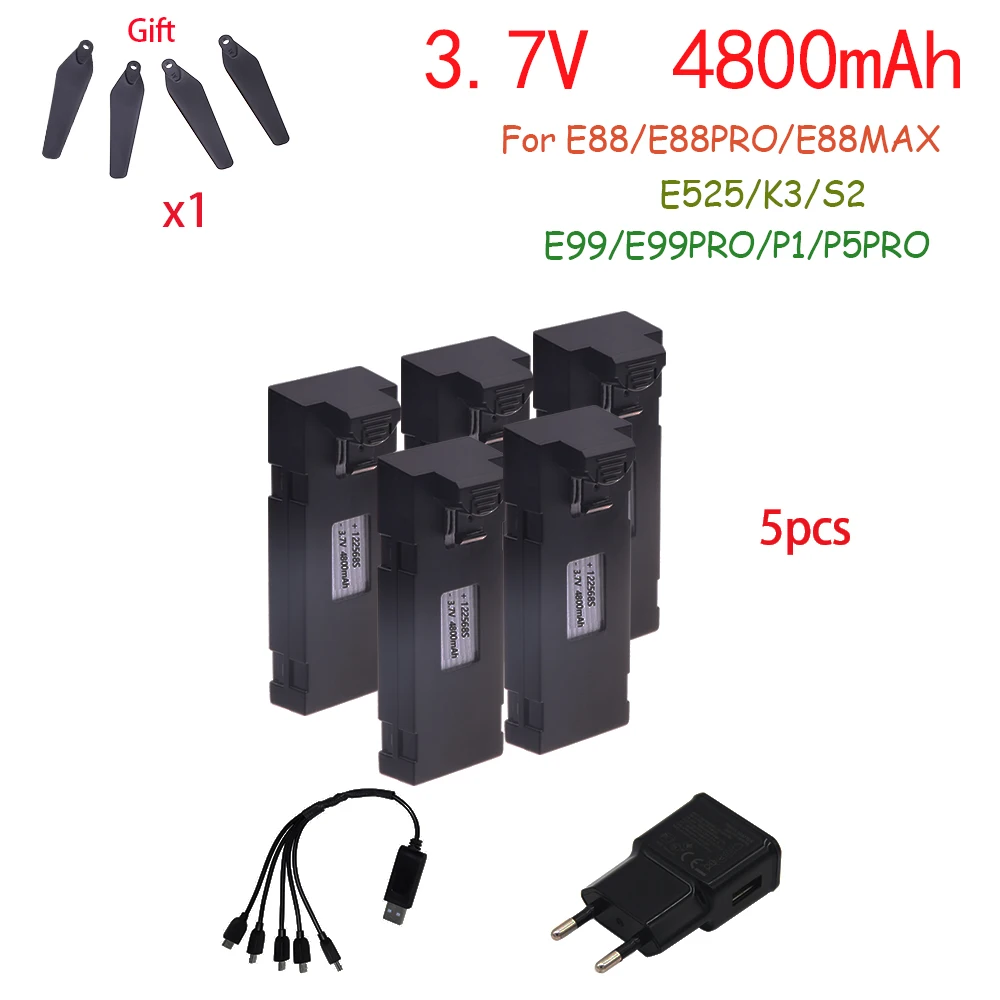 

E88 3.7V 4800mAh Rechargeable Li-ion Battery and Charger For RC Drone E88PRO E99 S2 P1 K3 P10 A13 S98 E525 RC Quadcopter Parts