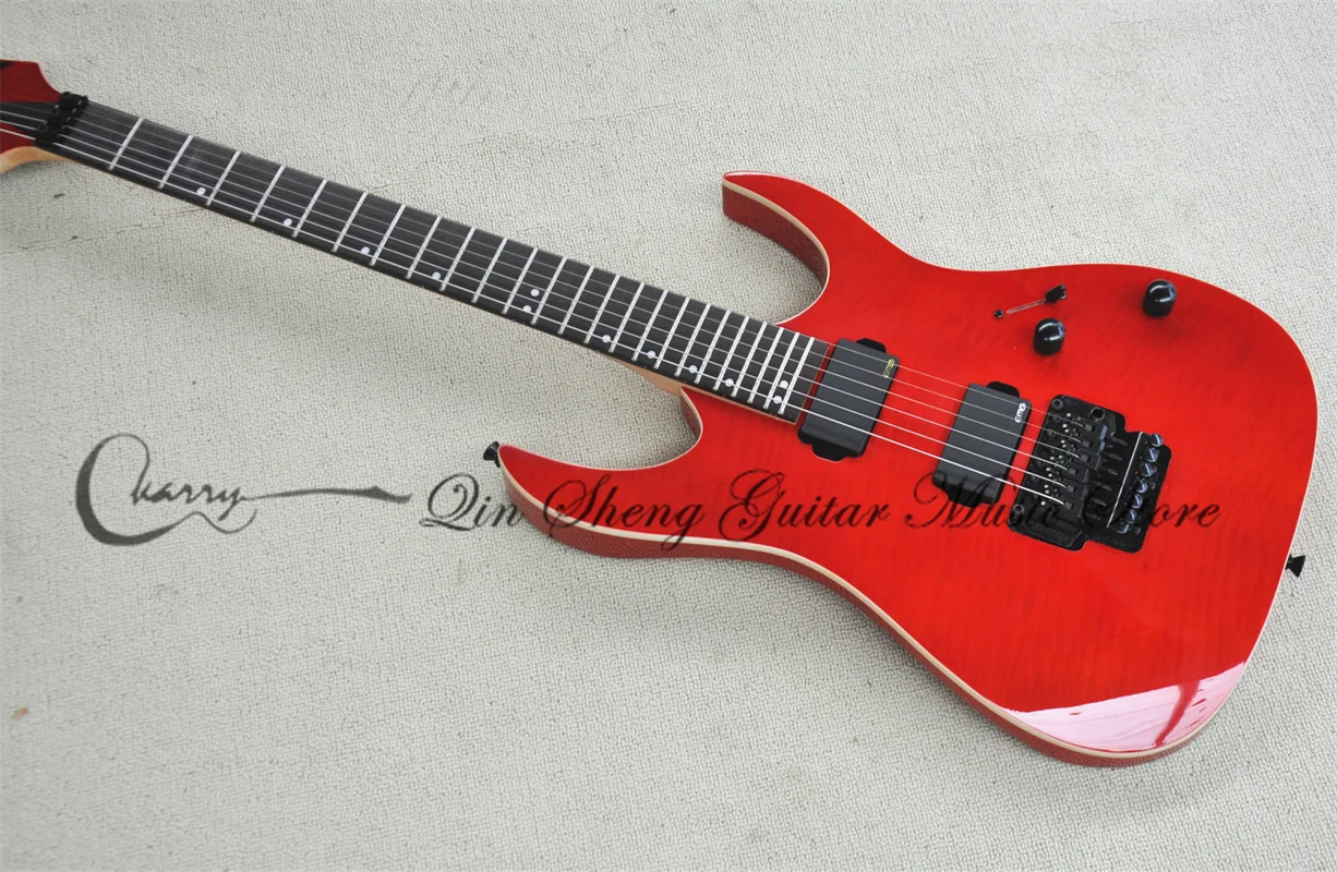 

Red Electric Guitar RG Guitar Flamed Maple Top Mahogany Body Rosewood Fingerboard Tromolo Bridge Black Tuners HH Pickups