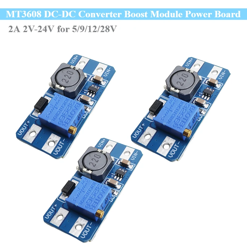 3 pz MT3608 Modulo Convertitore DC-DC Modulo Boost Scheda di Alimentazione 2A 2 V-24 V per 5/9/12/28 V Arduino Aggiornamento Modifica Espandi FAI DA TE