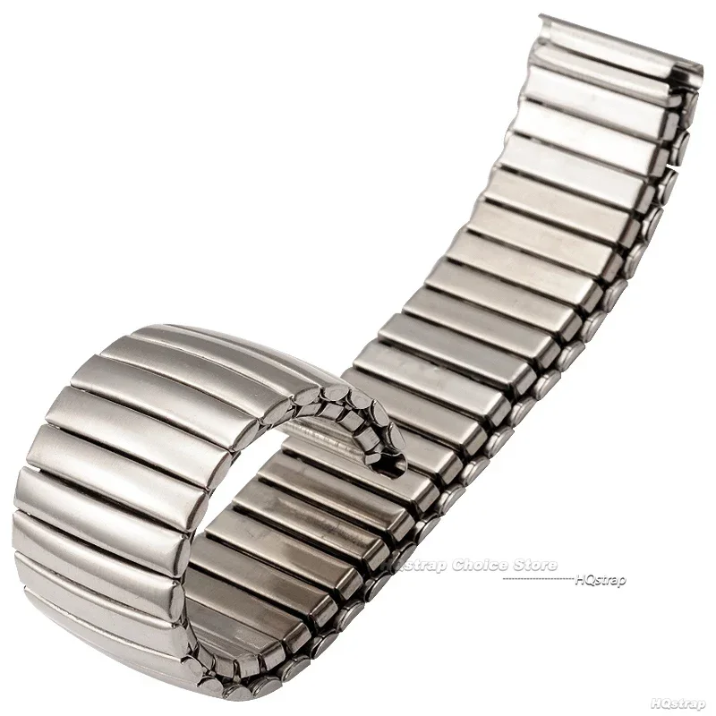 Stainless Steel Elastic Strap Polished Matte Watch Band 20mm 22mm Watch Women Men Waterproof Bracelet Silver Black Accessories