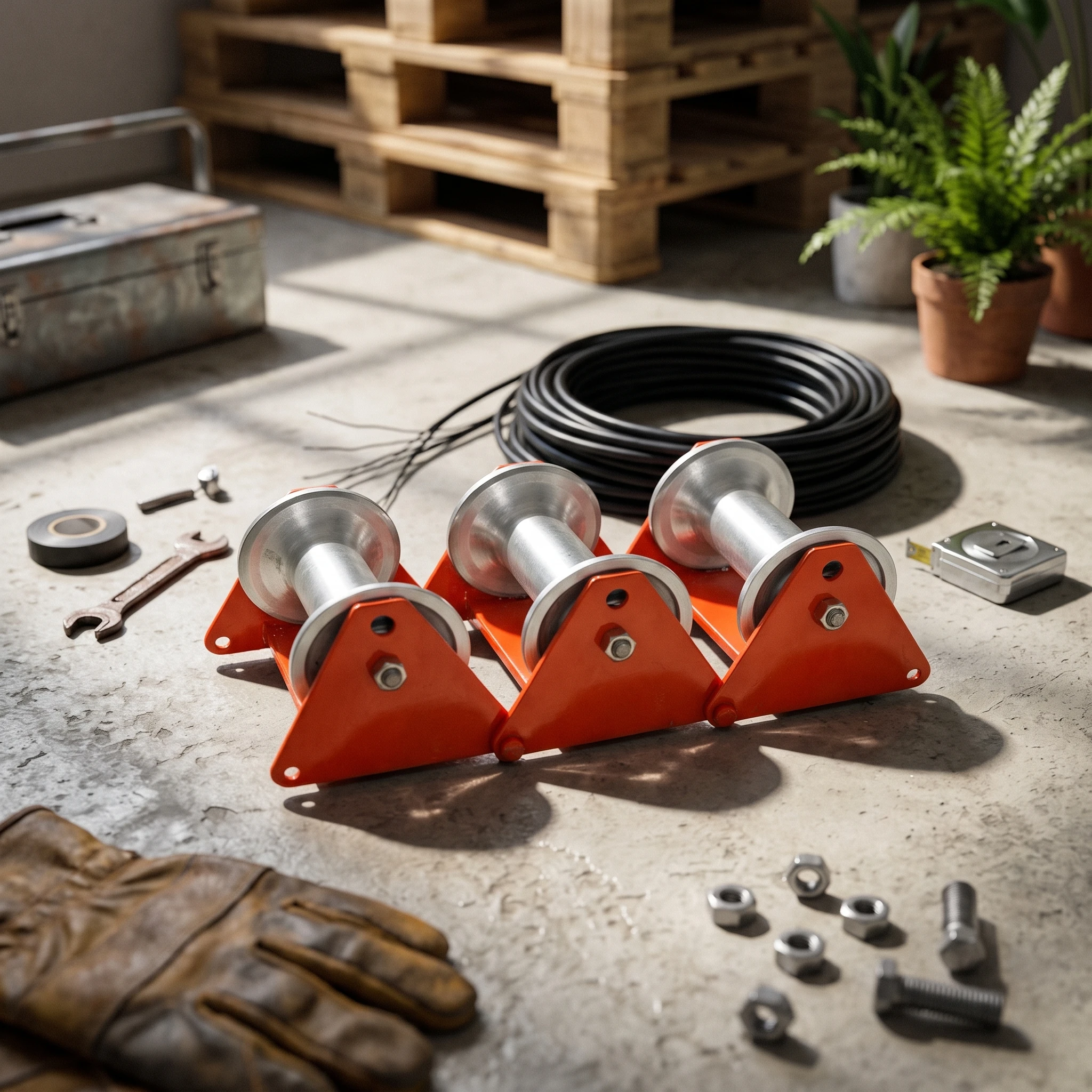 High Strength Cable Guide Pulley with Metal Frame Straight Run Triple Pulley Wheel Idler for Line Control