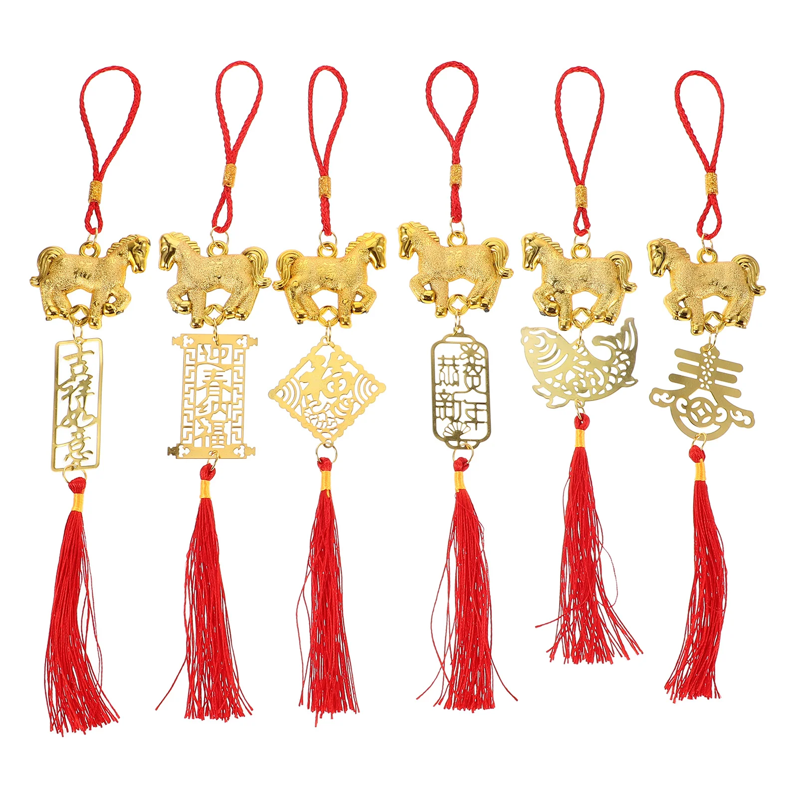 6 قطعة السنة الصينية الجديدة شرابة المعلقات الصينية عقدة الحظ الحلي مهرجان الربيع بونساي حلي معلقة تشغيل تماثيل الحصان