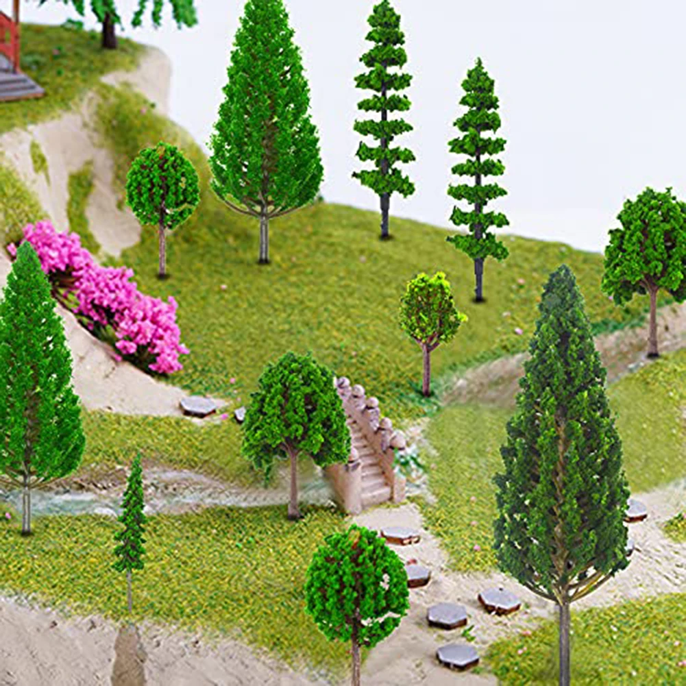 Grüne Miniatur-Modellbäume 25 Stück Flexibles Plastiklaub für Modelleisenbahn Diorama Szenenbau Landschaftsdekoration