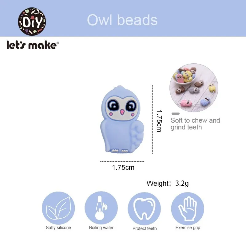 10PCS Owl Food Grade Silicone Beads Baby Silicone Teether Silicone DIY Teether Necklace Accessorie Infant Chew Toys