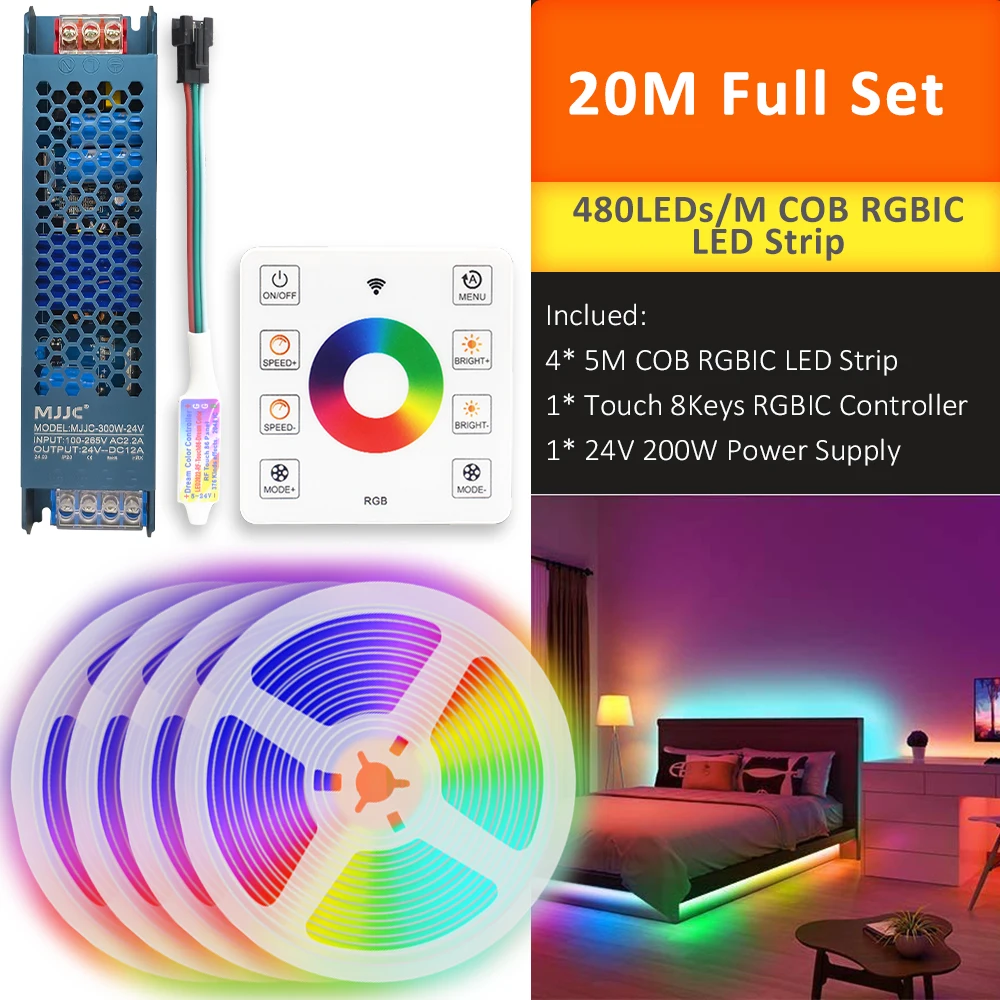 WS2811 COB RGBIC LED Strip DC24V 5M 10M 20M 30M RGB IC Paard Stromend water Stromende Lichten Tape Diode Lint Kamer Decoratie Lamp