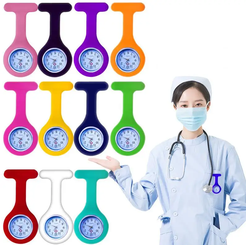 Promotion Christmas Gifts Colorful Nurse Brooch Fob Tunic Pocket Watch Silicone Cover Nurse Watches Party Favor ni130