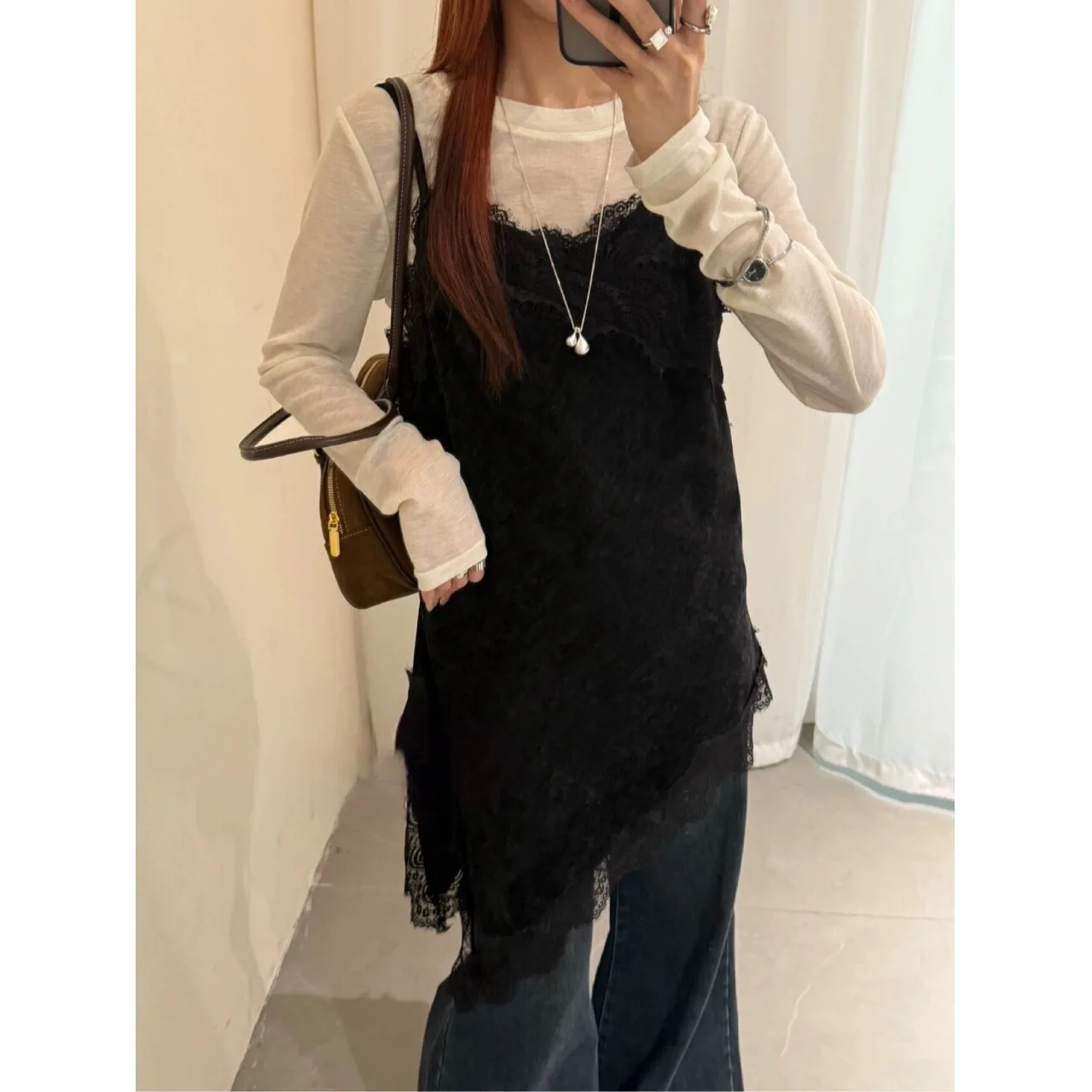 

Весна 2026: Новое поступление! Женское платье с кружевными вставками и перекрестными бретелями, стройнящее, однотонное, модное, для прогулок по городу, свободного кроя.