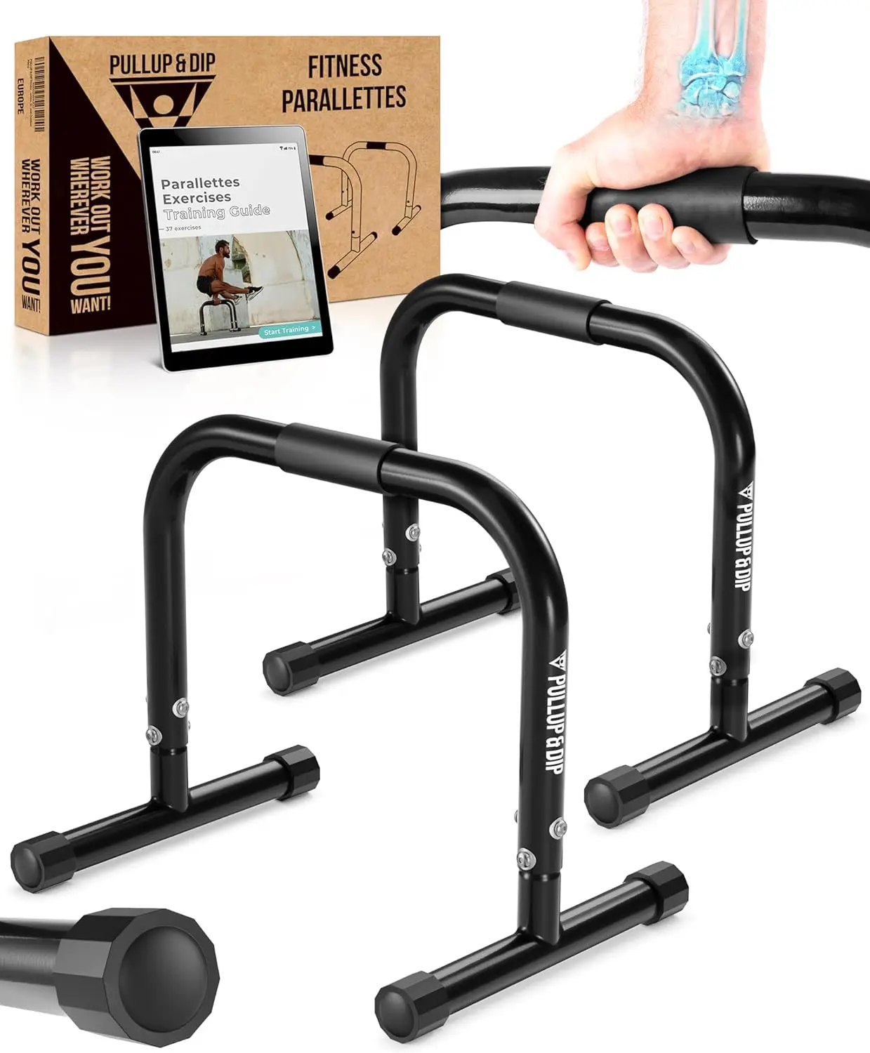 

Medium Parallettes Bars for Calisthenics, Crossfit & Gymnastics with Wide Handle and Stable Design