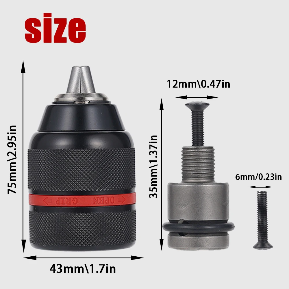 1.5‑13mm Keyless Drill Chuck 1/2‑20UNF Heavy Duty Self‑locking Metal With Square Adapter For Electric Drill Impact Wrench Tools