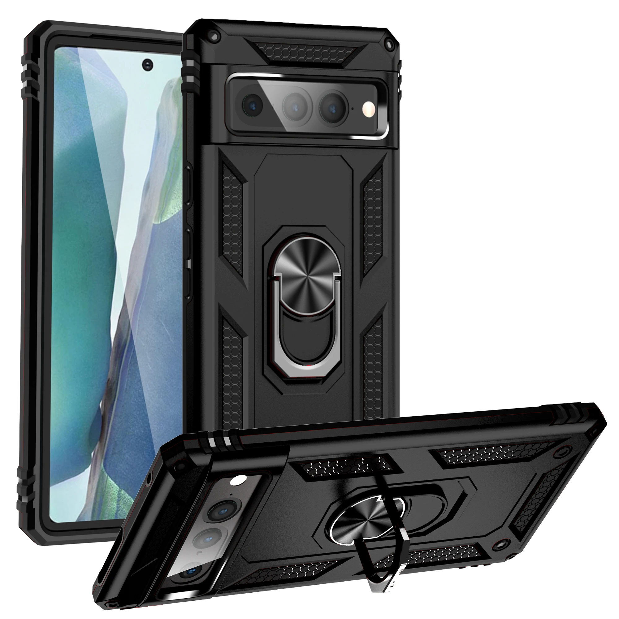 Heavy-duty Armored 2-in-1 Fall-proof Case for Google Pixel 6 6Pro 6A 7 7Pro 7A 8 8Pro 8A Ring Stand Phone Case