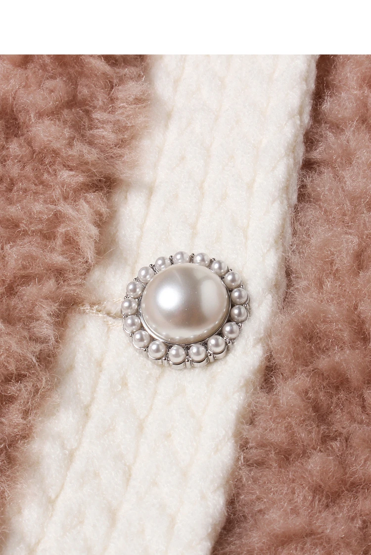 Damski płaszcz z imitacji futra patchworkowego Ele, zimowa odzież wierzchnia, dekolt w serek, długi rękaw, regularna długość, do pracy, model AADA4204