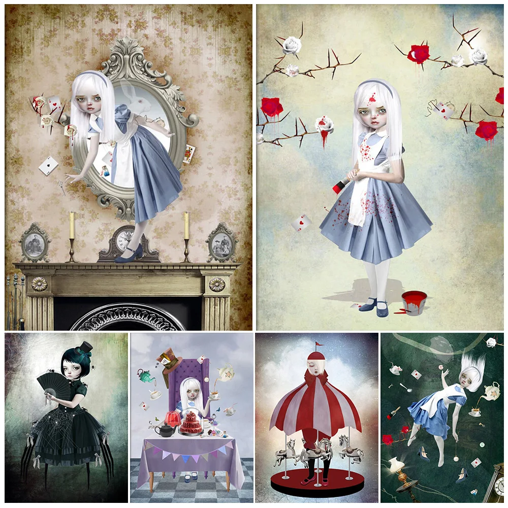 Spider Woman Vampire Girl Vintage Wall Art Canvas Painting Fairytale Gothic Dark Surreal Art Poster Print Home Decor Unframed