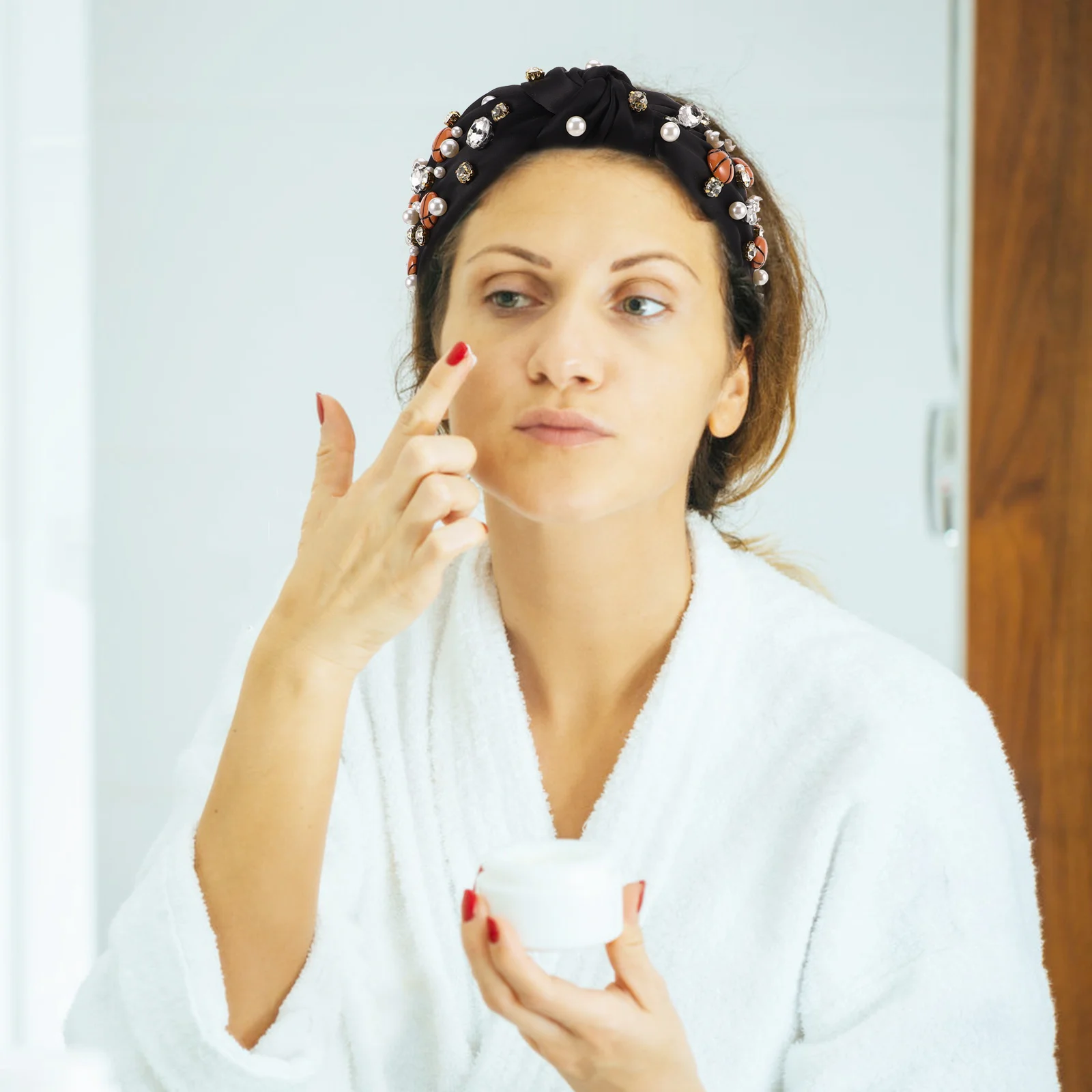 

Basketball Crystal Jeweled Embellished Headband Wide Knot Design Comfortable Material for Sports Casual Outings