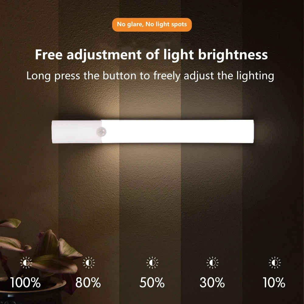 25cm LED Night Light Ultra Thin Cabinet Light Motion Sensor Wireless Type-c Rechargeable for Kitchen Bedroom Wardrobe Lighting