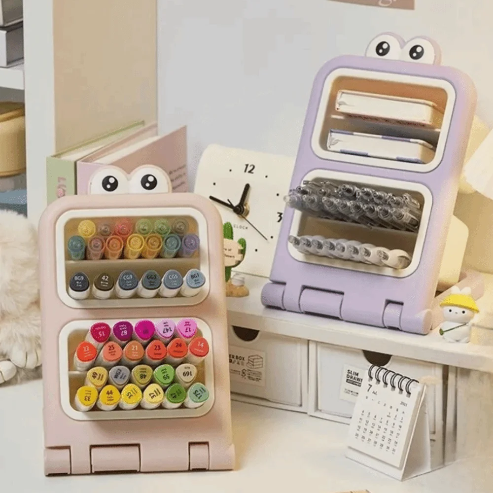Removable Desktop Slanting Organizer Large Capacity Cartoon Slanted Pen Holder Sturdy Colorful Brush Storage Container