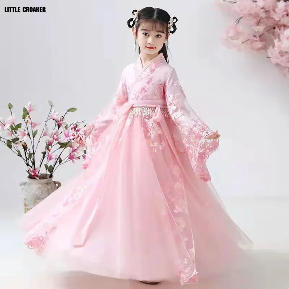 Chinese Traditionele Folk Dans Jurk Meisjes Roze Dans Fee Kostuum Hanfu Meisjes Prinses Jurken Set Kids Party Cosplay Kleding