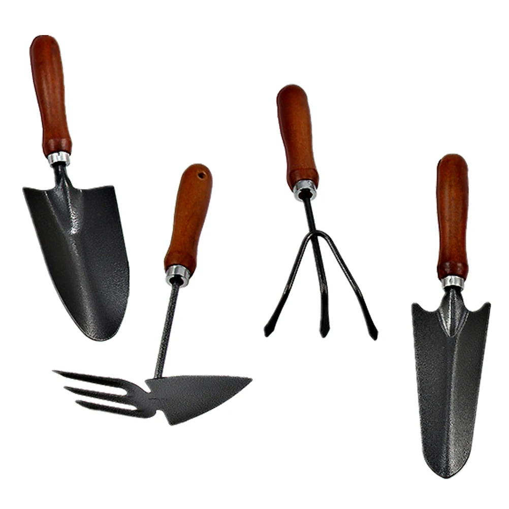 

4pcs Garden Tool Set Mini Enamel Shovel Thick Iron Spade Planting Tool Lightweight Durable Wooden Handle For Gardening