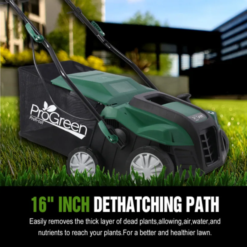 FENGSHUO 2-in-1 16INCH Garden Dethatcher Scarifier15 Amp Electric Lawn Dethatcher Removable Collection Bag Extra Large 58QT