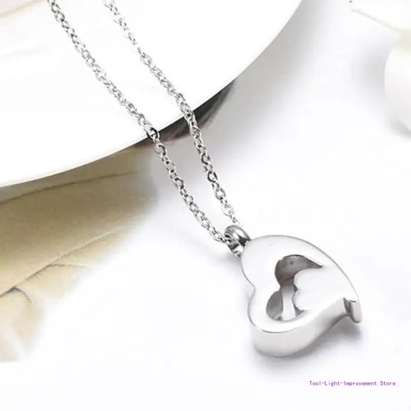 C63E Heart Charm Necklace for Ashes, Heart Pendant Necklace for Women Girl Birthday Valentines Christmas Present