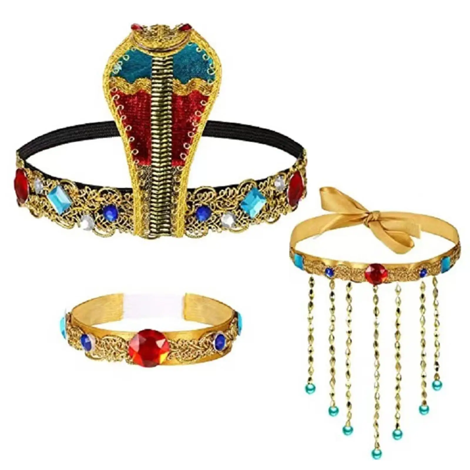 Costume égyptien 3 pièces pour femmes, bandeau perlé serpent pour fête mascarade